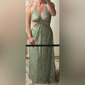 Halter-Neck Open-Back Maxi Dress with Cut Outs